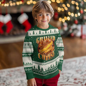 Grilled Cheese Ugly Christmas Sweater Food Lover Funny Gag Weird Meme 90s TS11 Forest Green Beige Print Your Wear