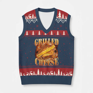 Grilled Cheese V-Neck Knit Sweater Vest Food Lover Funny Gag Weird Meme 90s TS11 Navy Red Print Your Wear