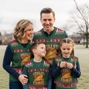 Grilled Cheese V-Neck Knit Sweater Vest Food Lover Funny Gag Weird Meme 90s TS11 Red Green Print Your Wear