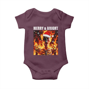 Funny Merry And Bright Baby Onesie Christmas Chaos Xmas Skeleton Fire Flames TS11 Maroon Print Your Wear