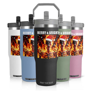 Funny Merry And Bright Flip Straw Tumbler Christmas Chaos Xmas Skeleton Fire Flames TS11 Print Your Wear
