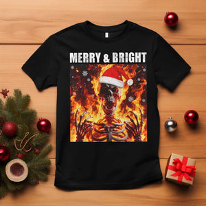 Funny Merry And Bright T Shirt Christmas Chaos Xmas Skeleton Fire Flames TS11 Black Print Your Wear