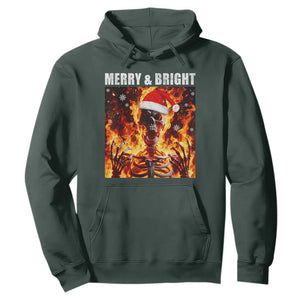 Funny Merry And Bright Hoodie Christmas Chaos Xmas Skeleton Fire Flames TS11 Dark Forest Green Print Your Wear