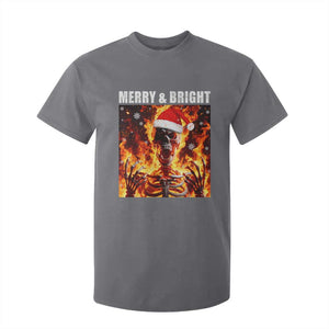 Funny Merry And Bright T Shirt For Kid Christmas Chaos Xmas Skeleton Fire Flames TS11 Charcoal Print Your Wear