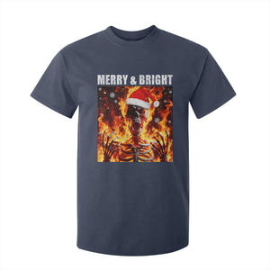 Funny Merry And Bright T Shirt For Kid Christmas Chaos Xmas Skeleton Fire Flames TS11 Navy Print Your Wear