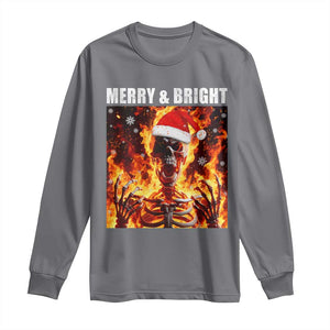 Funny Merry And Bright Long Sleeve Shirt Christmas Chaos Xmas Skeleton Fire Flames TS11 Charcoal Print Your Wear