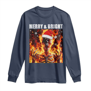 Funny Merry And Bright Long Sleeve Shirt Christmas Chaos Xmas Skeleton Fire Flames TS11 Navy Print Your Wear