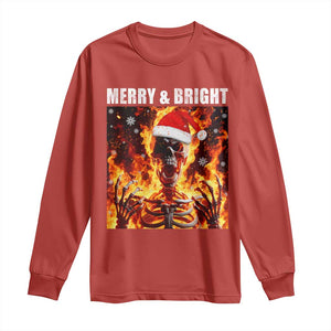 Funny Merry And Bright Long Sleeve Shirt Christmas Chaos Xmas Skeleton Fire Flames TS11 Red Print Your Wear