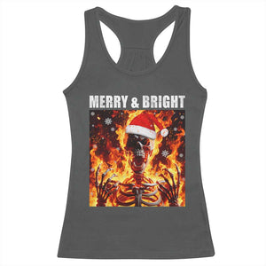 Funny Merry And Bright Racerback Tank Top Christmas Chaos Xmas Skeleton Fire Flames TS11 Dark Heather Print Your Wear