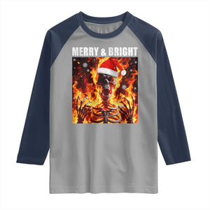 Funny Merry And Bright Raglan Shirt Christmas Chaos Xmas Skeleton Fire Flames TS11 Sport Gray Navy Print Your Wear
