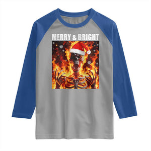 Funny Merry And Bright Raglan Shirt Christmas Chaos Xmas Skeleton Fire Flames TS11 Sport Gray Royal Print Your Wear