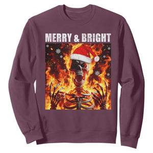 Funny Merry And Bright Sweatshirt Christmas Chaos Xmas Skeleton Fire Flames TS11 Maroon Print Your Wear