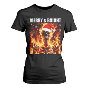 Funny Merry And Bright T Shirt For Women Christmas Chaos Xmas Skeleton Fire Flames TS11 Black Print Your Wear