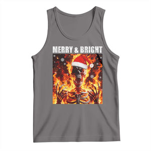 Funny Merry And Bright Tank Top Christmas Chaos Xmas Skeleton Fire Flames TS11 Deep Heather Print Your Wear