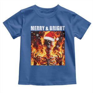 Funny Merry And Bright Toddler T Shirt Christmas Chaos Xmas Skeleton Fire Flames TS11 Royal Blue Print Your Wear