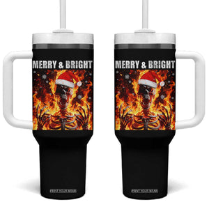 Funny Merry And Bright Tumbler With Handle Christmas Chaos Xmas Skeleton Fire Flames TS11 One Size: 40 oz Black Print Your Wear