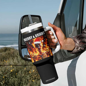 Funny Merry And Bright Tumbler With Handle Christmas Chaos Xmas Skeleton Fire Flames TS11 Print Your Wear