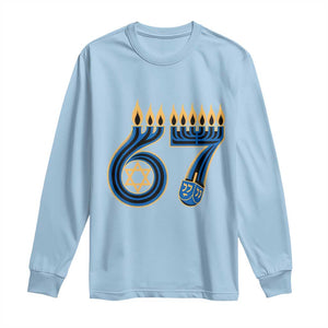 Funny 67 Hanukkah Long Sleeve Shirt Chanukah Menorah Dreidel Star Of David Six Seven Meme TS11 Light Blue Print Your Wear