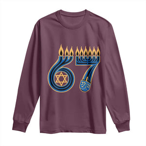 Funny 67 Hanukkah Long Sleeve Shirt Chanukah Menorah Dreidel Star Of David Six Seven Meme TS11 Maroon Print Your Wear
