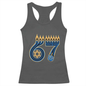 Funny 67 Hanukkah Racerback Tank Top Chanukah Menorah Dreidel Star Of David Six Seven Meme TS11 Dark Heather Print Your Wear