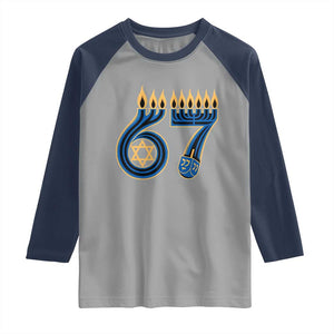 Funny 67 Hanukkah Raglan Shirt Chanukah Menorah Dreidel Star Of David Six Seven Meme TS11 Sport Gray Navy Print Your Wear