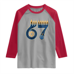 Funny 67 Hanukkah Raglan Shirt Chanukah Menorah Dreidel Star Of David Six Seven Meme TS11 Sport Gray Red Print Your Wear