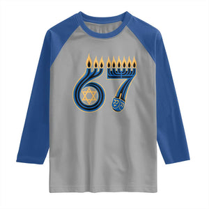 Funny 67 Hanukkah Raglan Shirt Chanukah Menorah Dreidel Star Of David Six Seven Meme TS11 Sport Gray Royal Print Your Wear