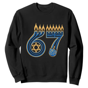 Funny 67 Hanukkah Sweatshirt Chanukah Menorah Dreidel Star Of David Six Seven Meme TS11 Black Print Your Wear