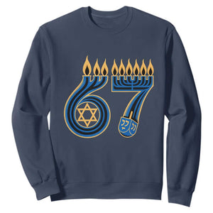 Funny 67 Hanukkah Sweatshirt Chanukah Menorah Dreidel Star Of David Six Seven Meme TS11 Navy Print Your Wear