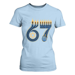 Funny 67 Hanukkah T Shirt For Women Chanukah Menorah Dreidel Star Of David Six Seven Meme TS11 Light Blue Print Your Wear