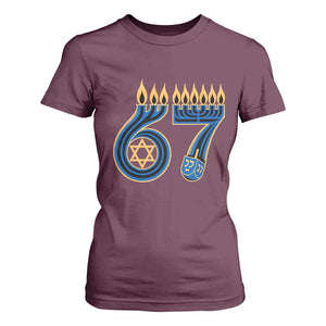 Funny 67 Hanukkah T Shirt For Women Chanukah Menorah Dreidel Star Of David Six Seven Meme TS11 Maroon Print Your Wear