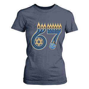 Funny 67 Hanukkah T Shirt For Women Chanukah Menorah Dreidel Star Of David Six Seven Meme TS11 Navy Print Your Wear