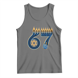 Funny 67 Hanukkah Tank Top Chanukah Menorah Dreidel Star Of David Six Seven Meme TS11 Black Heather Print Your Wear