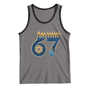 Funny 67 Hanukkah Tank Top Chanukah Menorah Dreidel Star Of David Six Seven Meme TS11 Deep Heather Black Print Your Wear
