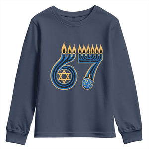 Funny 67 Hanukkah Youth Sweatshirt Chanukah Menorah Dreidel Star Of David Six Seven Meme TS11 Navy Print Your Wear