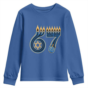 Funny 67 Hanukkah Youth Sweatshirt Chanukah Menorah Dreidel Star Of David Six Seven Meme TS11 Royal Blue Print Your Wear
