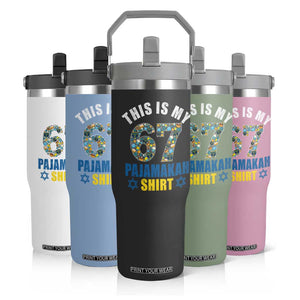 Funny 67 Hanukkah Flip Straw Tumbler This Is My 67 Pajamakah Gift TS11 Print Your Wear