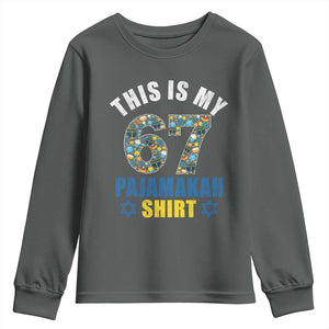 Funny 67 Hanukkah Youth Sweatshirt This Is My 67 Pajamakah Gift TS11 Dark Heather Print Your Wear