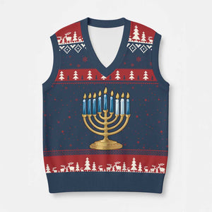 Funny 67 Hanukkah V-Neck Knit Sweater Vest Chanukah Menorah Sixth Seventh Night TS11 Navy Red Print Your Wear