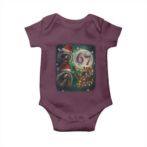 Funny Christmas Three Raccoons 67 Baby Onesie Trash Panda Moon Howling Six Seven Meme TS11 Maroon Print Your Wear