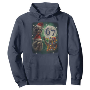 Funny Christmas Three Raccoons 67 Hoodie Trash Panda Moon Howling Six Seven Meme TS11 Navy Print Your Wear