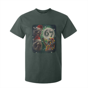 Funny Christmas Three Raccoons 67 T Shirt For Kid Trash Panda Moon Howling Six Seven Meme TS11 Dark Forest Green Print Your Wear
