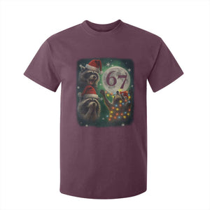 Funny Christmas Three Raccoons 67 T Shirt For Kid Trash Panda Moon Howling Six Seven Meme TS11 Maroon Print Your Wear