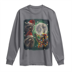 Funny Christmas Three Raccoons 67 Long Sleeve Shirt Trash Panda Moon Howling Six Seven Meme TS11 Charcoal Print Your Wear