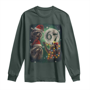 Funny Christmas Three Raccoons 67 Long Sleeve Shirt Trash Panda Moon Howling Six Seven Meme TS11 Dark Forest Green Print Your Wear