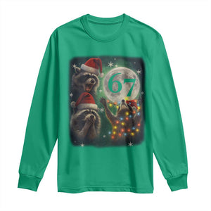 Funny Christmas Three Raccoons 67 Long Sleeve Shirt Trash Panda Moon Howling Six Seven Meme TS11 Irish Green Print Your Wear