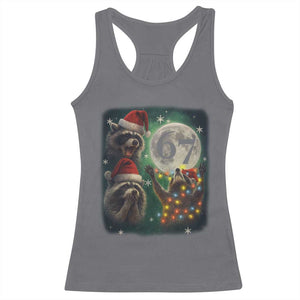 Funny Christmas Three Raccoons 67 Racerback Tank Top Trash Panda Moon Howling Six Seven Meme TS11 Charcoal Print Your Wear