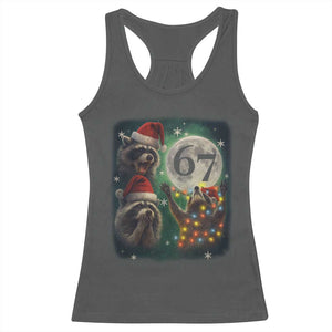 Funny Christmas Three Raccoons 67 Racerback Tank Top Trash Panda Moon Howling Six Seven Meme TS11 Dark Heather Print Your Wear