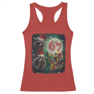 Funny Christmas Three Raccoons 67 Racerback Tank Top Trash Panda Moon Howling Six Seven Meme TS11 Red Print Your Wear