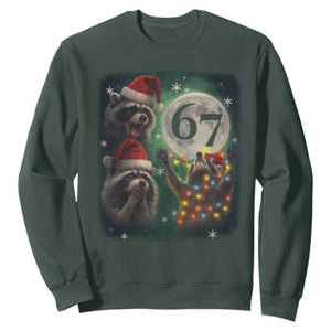 Funny Christmas Three Raccoons 67 Sweatshirt Trash Panda Moon Howling Six Seven Meme TS11 Dark Forest Green Print Your Wear